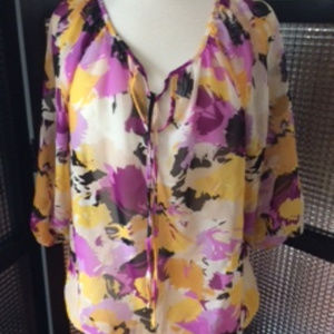 Ellen Tracy Colorful Sheer Blouse